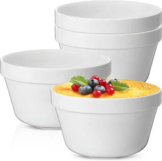 4 Pieces Ceramic 1 Qt Pudding Basins White 6.5 Inch Christmas Pudding Mold Bowls for Steaming Ovenproof Durable and Sturdy Porcelain Steamed Plum Puddings Basin Bowl Easy to Clean