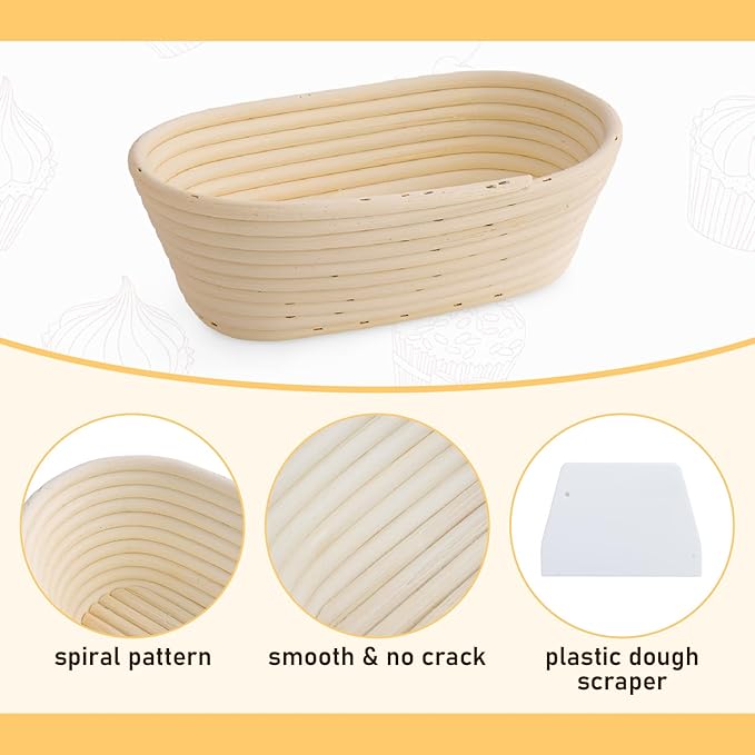 Nisorpa 10 Sets Banneton Bread Proofing Basket Sourdough Proofing Baskets Bread Baking Bowl Kit with Cloth Liner and Dough Scraper for Home Bread Bakers(10 Inch)