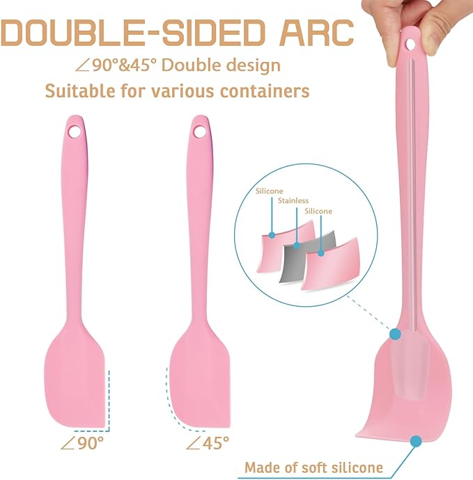Silicone Spatula, 11 inch Rubber Spatulas Heat Resistant Cooking Utensil Set Non-Stick Flexible Baking Spatulas with Stainless Steel Core for Cake/Cream/Butter/Batter Mixing/Cooking (4-Piece)