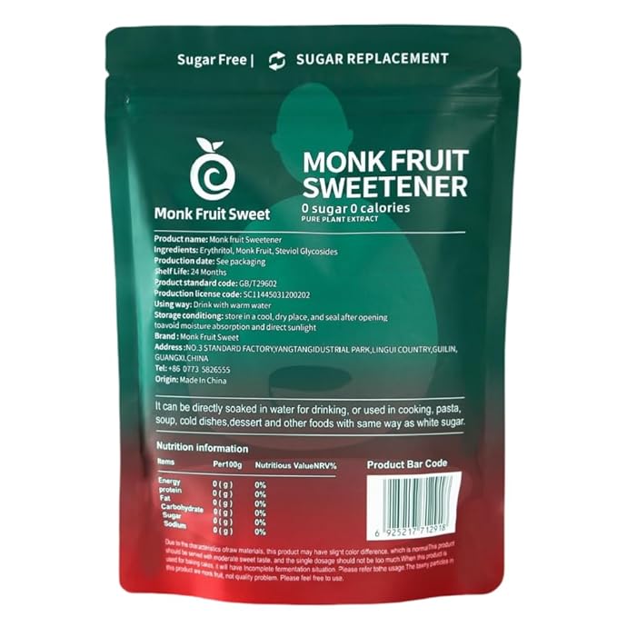 Monk Fruit Sweetener with Erythritol & Steviol Glycosides - 0 Calorie, 0 Net Carb, 0 Glycemic Sugar Substitute - Keto Approved, Plant-Based Natural Sweetener for Baking, Coffee & Cooking (1LB)