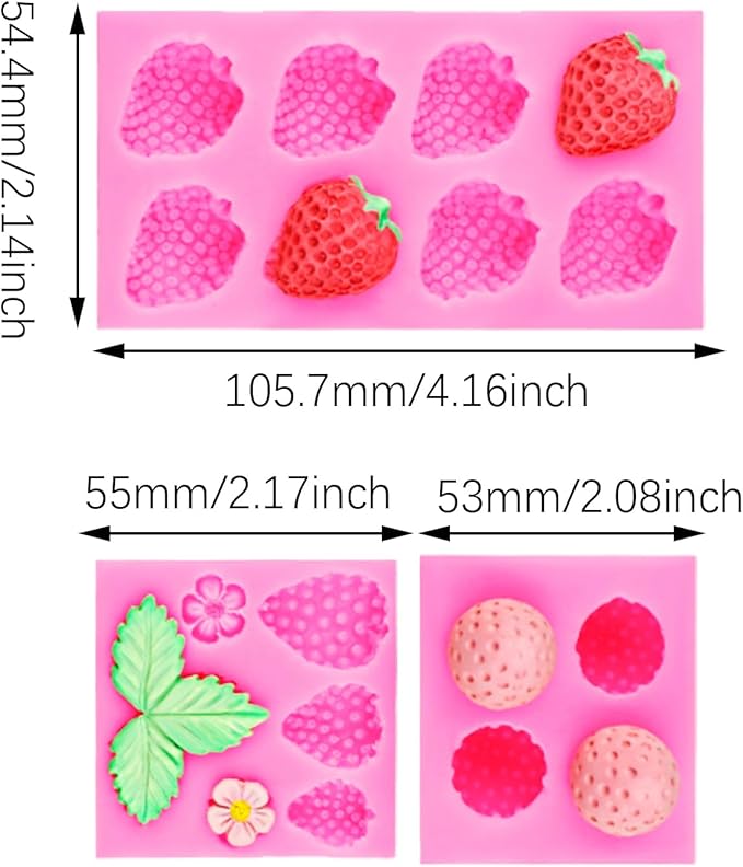 5PCS Pink Baking Silicone Moldlings 105.7/55/53/51mm Modeling Decoration Tool for Making Flower and Strawberry Shape Food