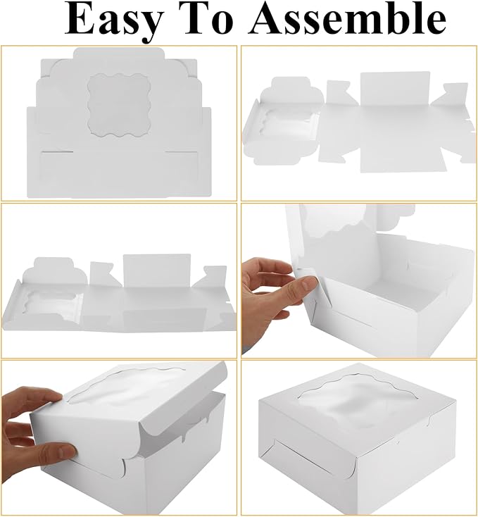 QTLCOHD 100 Pack Bakery Boxes 6 x 6 x 3 Inches Cookie Boxes with Window White Pastry Boxes Bulk Treat Boxes for Dessert, Cupcakes, Pastries, Cookies, Strawberries Chocolate
