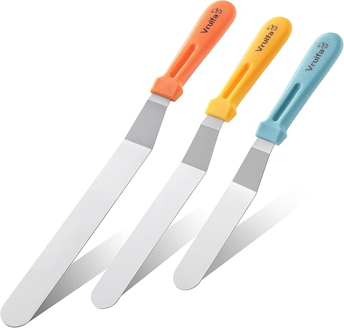 3PCS Offset Spatulas, Icing Spatula for Cake Decorating and Frosting, with Ergonomic PP Handle, Dishwasher Safe (6",8",10")