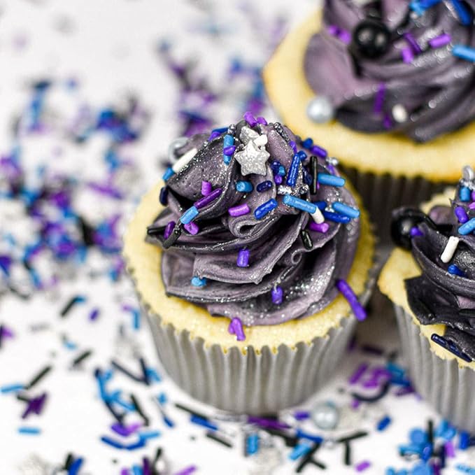 Galaxy Sprinkles for Cupcakes & Cakes | Silver Star Sprinkles for Cake Decorating | Made in USA Space Sprinkles | Perfect for Galaxy Birthday Decorations & Space Cake Decorations | Moon Sprinkles Mix