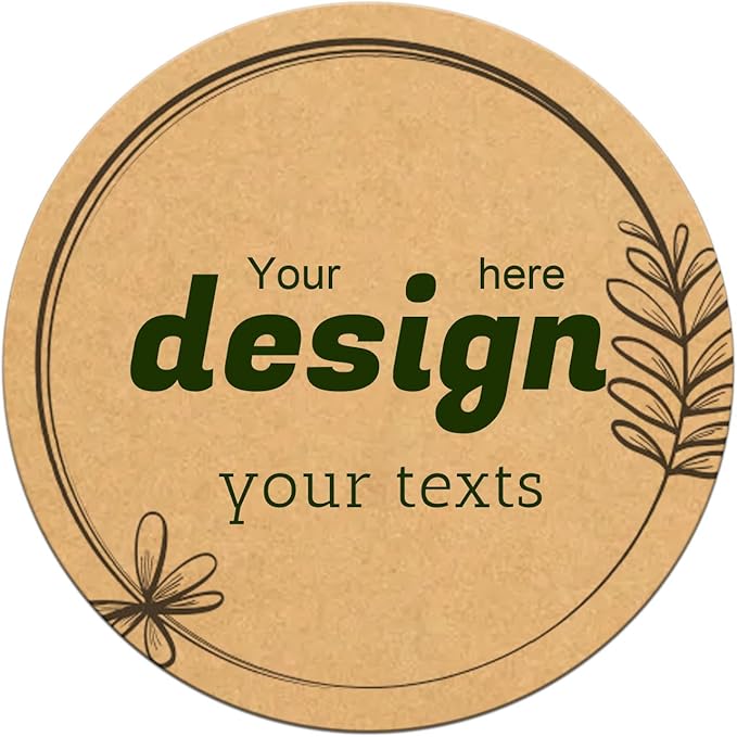 Custom Lables Round Kraft Paper Stickers, Decorative Labels with Floral Wreath Personalized with Texts, Logo, Thank You Labels for Business 100 Pack (Style 18)