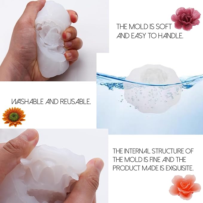 EuTengHao Flower Silicone Candle Molds for Wax Candle Soap Silicone Resin Cake Making, 3D Plant Flower Wax Scented Candle Soap Silicone Resin Casting Molds (8 Styles Flowers)