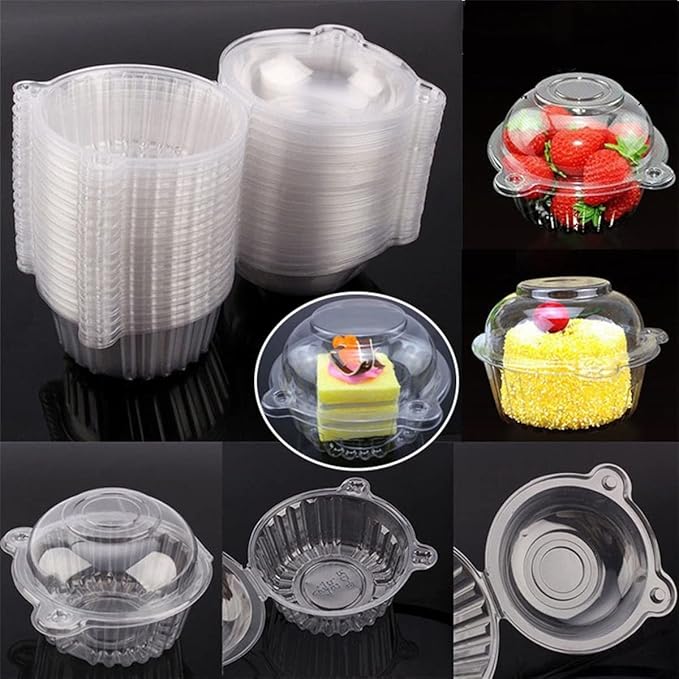 50 Packs Individual Cupcake Containers Transparent Box Packaging Cute Cat Head Shape Plastic Disposable Dome Cake Box Fruit Cakecup Box