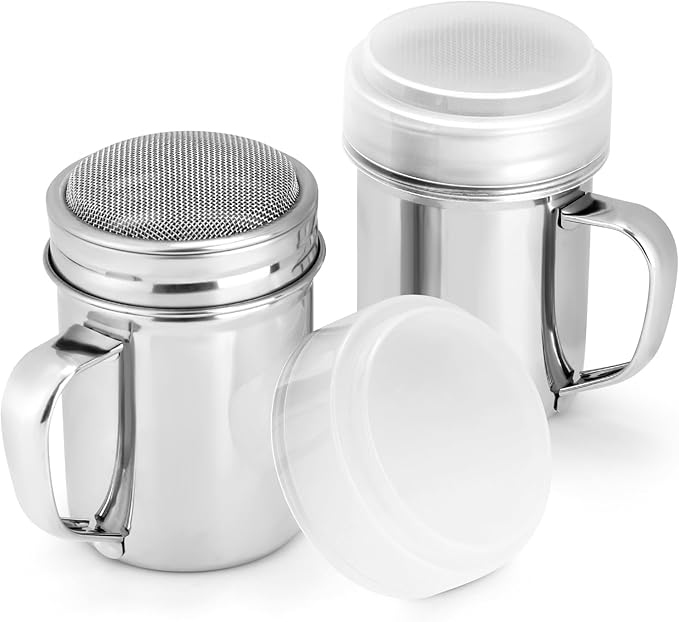Accmor 2 Pack Powdered Sugar Shaker Duster, Cinnamon Shaker Flour Sifter, Fine Mesh Stainless Steel Dredge for Baking Soda Flour Cinnamon Cocoa