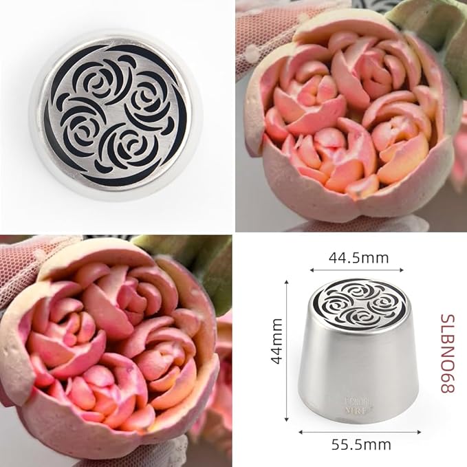 6 Pieces Stainless Steel Extra Large Russian Tulip Icing Tips Kit, Cupcake Dessert Marshmallow Piping Nozzles Set,1 Cleaning Brush,1 Medium Ruffle Icing Tip for Cake Decorations,Pastry Baking Tools
