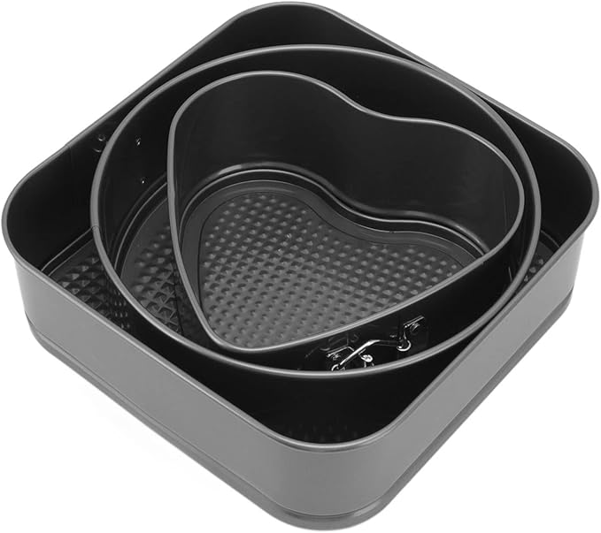 Springform Cake Mold Set, 3Pcs Steel Double Layer Cheesecake Mold, Round Heart Square Shape Cake Mold for Pizza Smash Mousse(18/20/22)