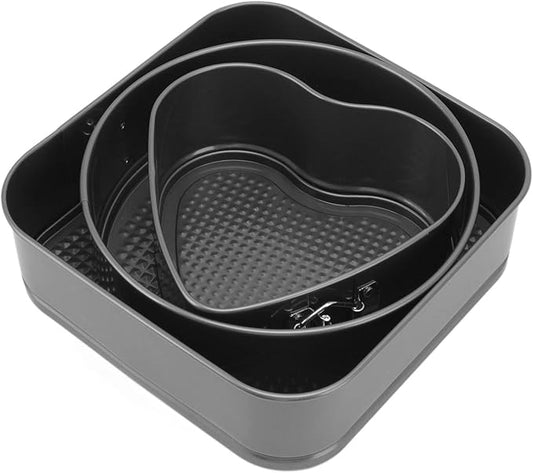 Springform Cake Mold Set, 3Pcs Steel Double Layer Cheesecake Mold, Round Heart Square Shape Cake Mold for Pizza Smash Mousse(18/20/22)