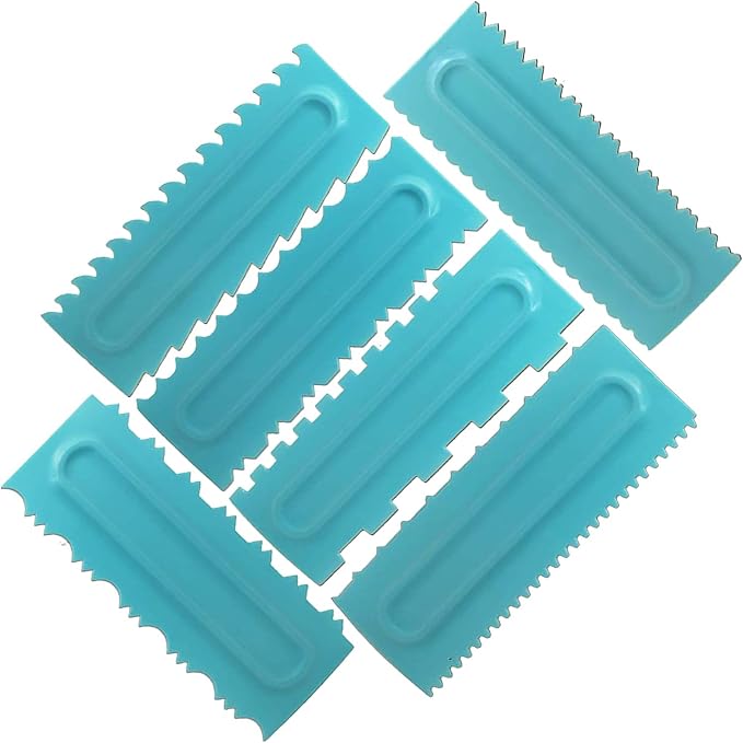 Antallcky Cake Scraper Polisher Set of 6 Pack Decorating Comb and Icing Smoother Mousse Butter Cream Cake Edge Tools, Plastic Sawtooth 12 Design Textures-Blue