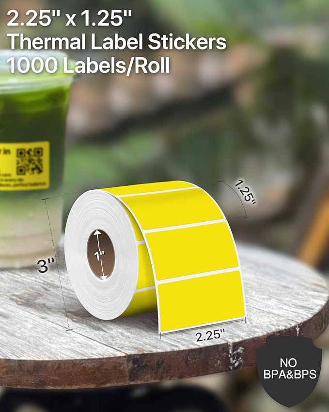 iEager 2.25x1.25 Inch Thermal Labels, Yellow Durable Thermal Printer Stickers, Self-Adhesive Rectangle Shipping Label Printer Sticker for Barcode, Name, Address, 1000 Labels/Roll