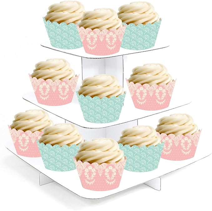 Andaz Press Party Cupcake Wrapper Decorations, Tea Party Pink and Blue Lace, 24-Pack, Theme Colored Bulk Cake Supplies