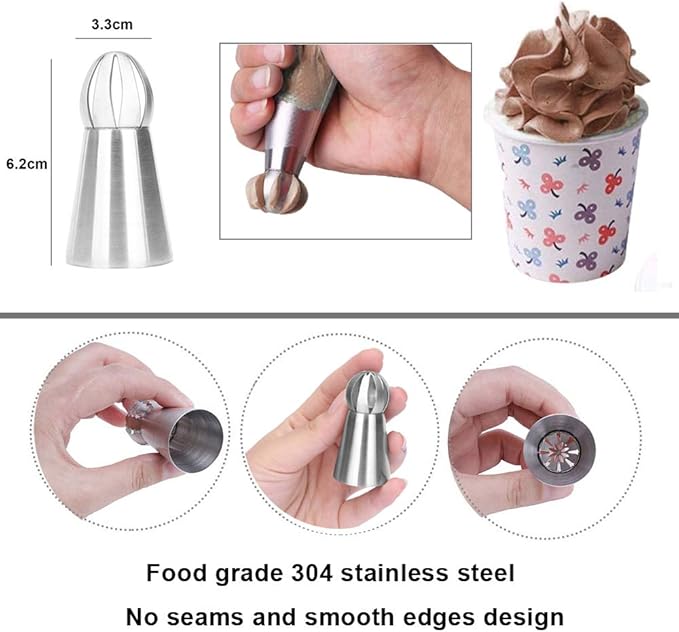 8 PCS Russian Piping Tips Set, BravOne Stainless Steel Russian Piping Ball Tips Flower Frosting Tips Icing Tips Piping Nozzles Cake Decorating Tips Kit