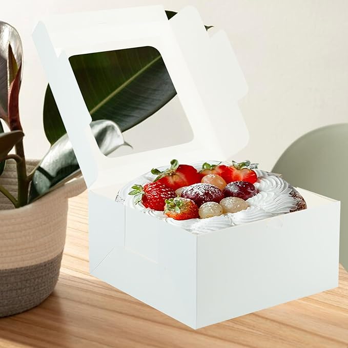 20 Pcs White Cake Box with Window,10x10x5 Inches, Bakery Boxes with Handmade Love Sticker,White Tall Bakery Box with Window Pastry Boxes Disposable Cake Containers for Desserts,Cupcakes