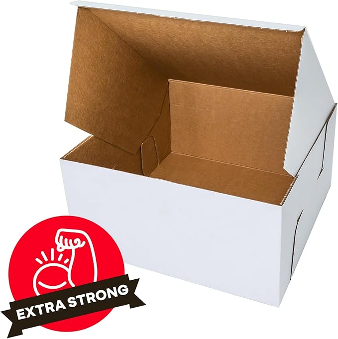 10x10x5 inches Corrugated Heavy-Duty White/Brown Sturdy Kraft Cake Boxes (50-Pack)