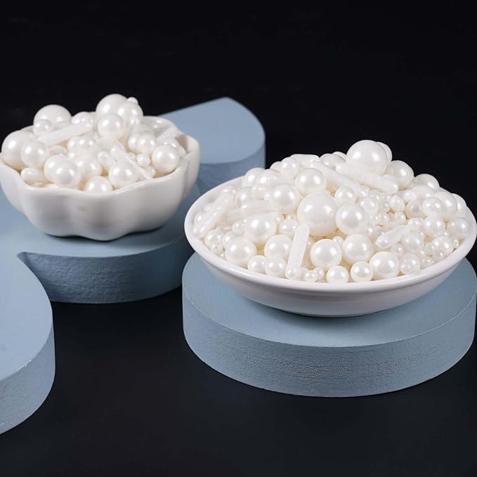 Kasvan White Pearl Sugar Sprinkles - Edible Candy Pearls 130g/4.58 Oz, Mix Size, Baking Cake Decorations, Ice Cream Toppings and Cookie Decorating, Wedding Party Chirstmas Supplies (White) (White)