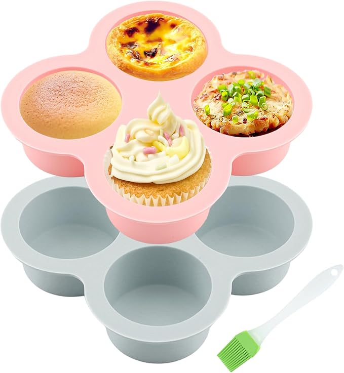 Silicone Air Fryer Egg Mold and Cupcake Pan, Muffin Tin with Oil Brush, Non-Stick Molds for Air Fryer Toaster Oven, 2Pcs Egg Molds