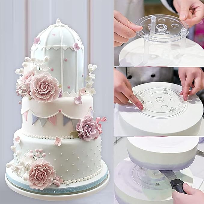 28-Piece Dowel Rods Set Includes 12 White Plastic Rods and 4 Separator Plates For 4, 6, 8, 10 Inch Cakes