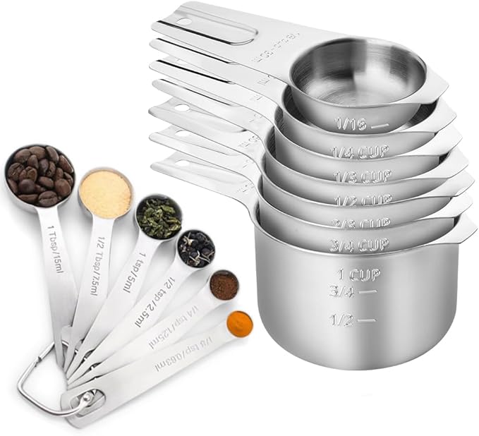 Measuring Cups and Spoons Set, Stainless Steel Stackable Nesting Heavy Duty Measuring Cups,Perfect for Dry and Liquid Ingredients,Nesting Measuring Cups for Baking & Cooking (Standard Edition Set)