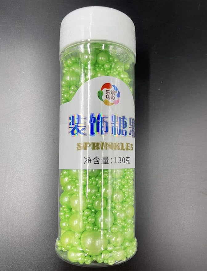 Halloween Sprinkles Edible Green Pearls Sugar Candy Cupcake Cake Topper 130g/ 4.6oz, Decorative Glitter Sprinkle Mix for Baking, Cake and Cookie Decorating