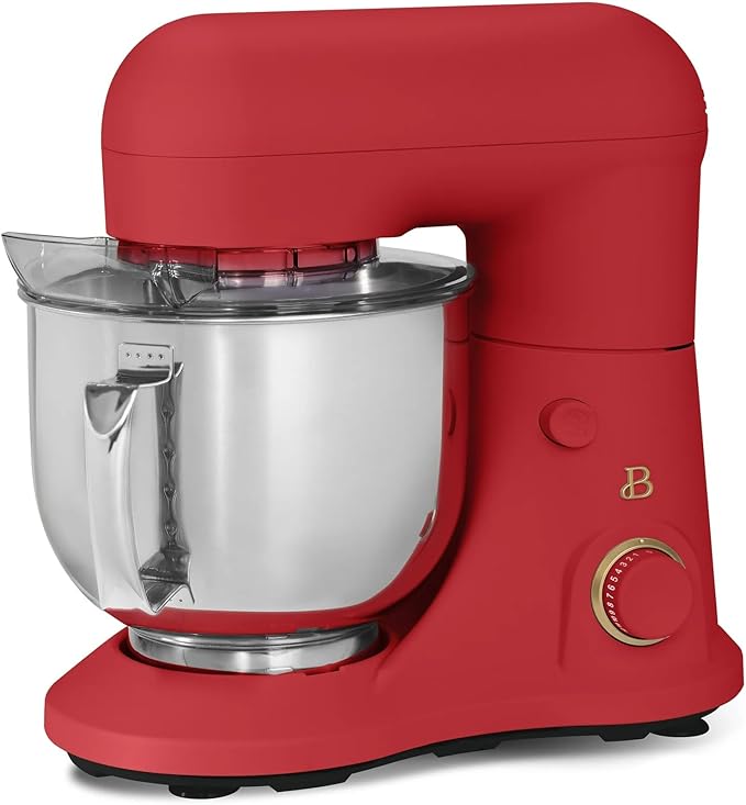 Beautiful 5.3 QT Stand Mixer w/Tilt-Head Design, Stainless Bowl, 300-Watt Power, 12-Speed Control, Includes Beater, Dough Hook, Whisk, Splash Shield (Tomato Red)