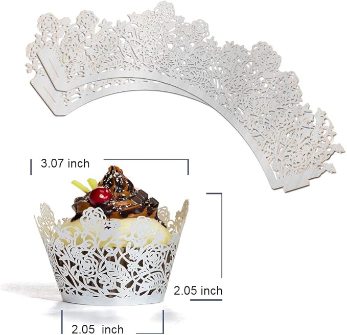 YOZATIA 60pcs Silver Rose Lace Cupcake Wrappers Holders, Laser Cut Cupcake Liners Decorative Liners for Wedding Party Birthday Cake Decoration Supplies