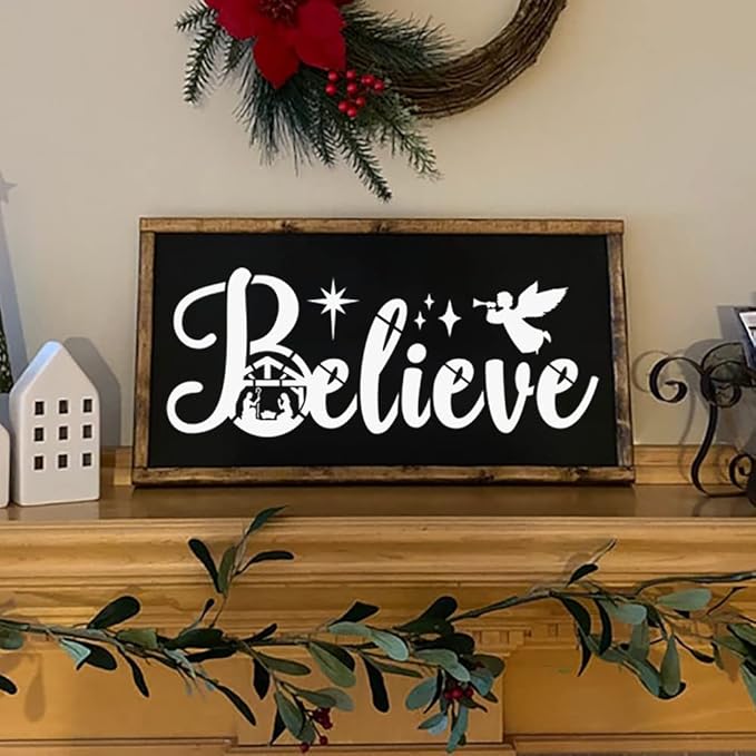 Christmas Stencils for Crafts Reusable Nativity Stencil Christian Jesus Stencils for Painting on Wood for Unto Us/Holy Night/Believe/Blessed Templates