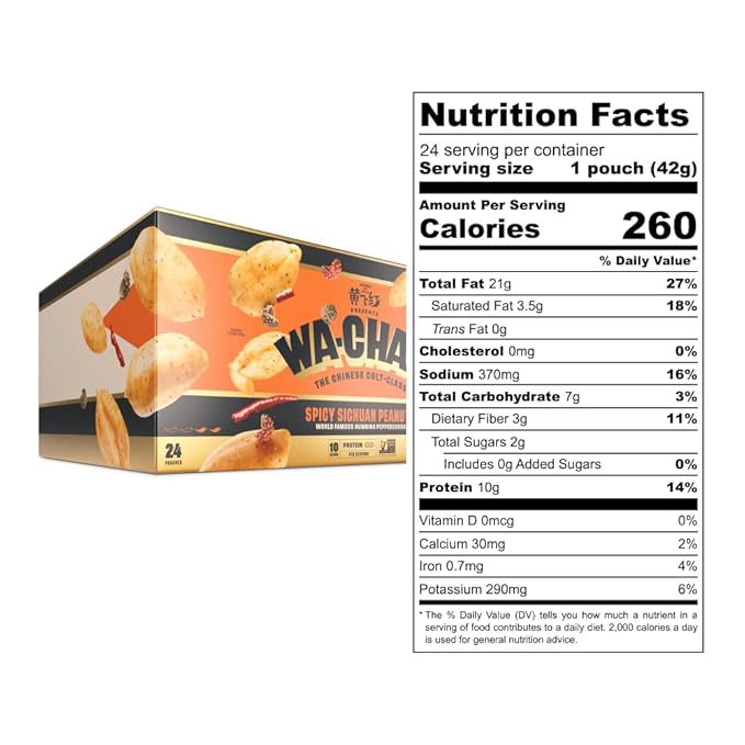 WA-CHAA! Spicy Sichuan Peanuts, Numbing Mala Peppercorns, Toasted Chili Flakes, Protein-Packed, Party Snacks, Non-GMO, On-The-Go Travel Size 1.5 Oz (24 Pack, Original Heat)