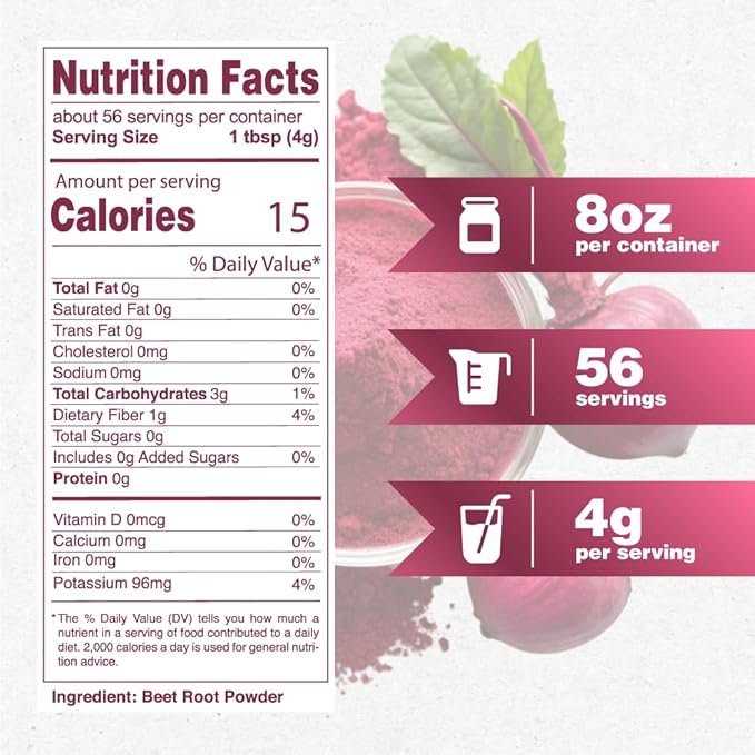 NPG Beet Root Powder 8 Oz, 100% Pure Raw Red Beetroot Superfood for Baking, Juices Drink, Smoothies, Vegan, Non-GMO, No Added Sugar, No Preservatives (Packaging May Vary)