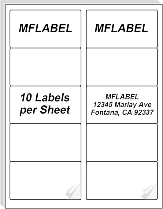 MFLABEL 2x4 Shipping Address Labels, 10-UP, 100000 Count, 10000 Sheets for Printer, Internet Mailing, FBA Stickers, 2" x 4" for Laser/Inkjet Printer