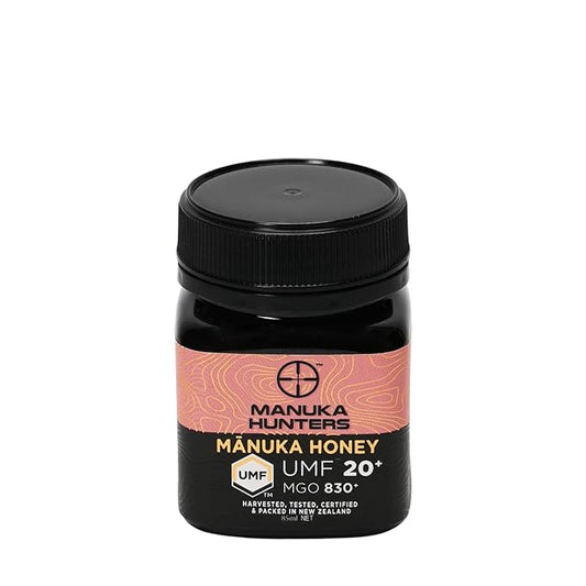 Manuka Hunters UMF 20+/MGO 830+ Certified New Zealand Manuka Honey - 100% Pure Natural Sweetener - Gluten, Dairy Free - Ideal for Tea, Coffee, Smoothies, and Baking - Sustainable - 4.4oz=85ml Jar