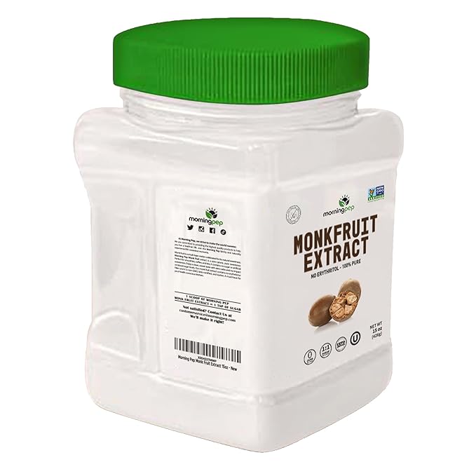 Morning Pep 100% Pure Monk Fruit extract sweetener, No Erythritol, Monkfruit Extract Powder, NON-GMO Project Verified, Keto Certified, OU kosher, No Fillers Zero Calories | Over 1,350 Servings | 15 oz