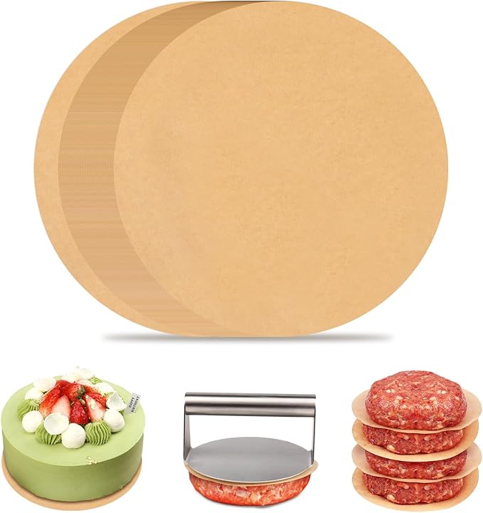 BYKITCHEN 7 Inch Parchment Paper Rounds, Set of 200, Hamburger Patty Paper/Burger Press Liners, Non Stick Round Cake Pan Liners for Smash Burger Press, Burger Patty Maker, Springform Pan and More