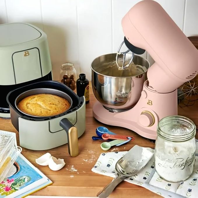 Beautiful 3.5 Qt Tilt-Head Stand Mixer | 12-Speed 300 W Motor | Stainless Bowl Beater, Dough Hook & Whisk by Drew Barrymore (Rose)