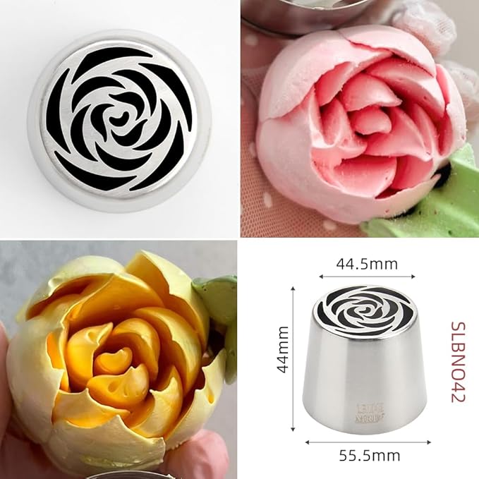 6 Pieces Extra Large Stainless Steel Russian Tulip Marshmallow Icing Tips Kit, Cupcake Dessert Piping Nozzles Set,1 Small Size Russian Icing Tip for Cake Decorations,Pastry Baking Tools
