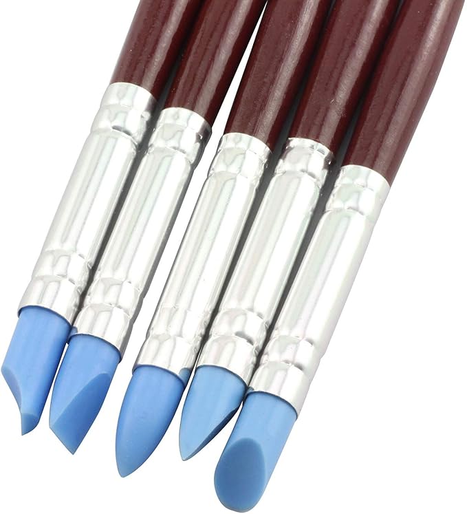 Tegg Clay Sculpting Tool 5PCS 5 Size Rubber Tip Silicon Brushes Pottery Clay Pen Shaping Carving Tools