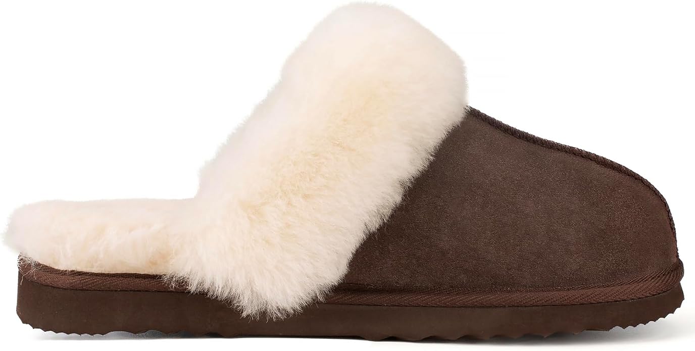 Parfeying Women's Sheepskin House Slippers Indoor Outdoor Shearling Shoes for Women