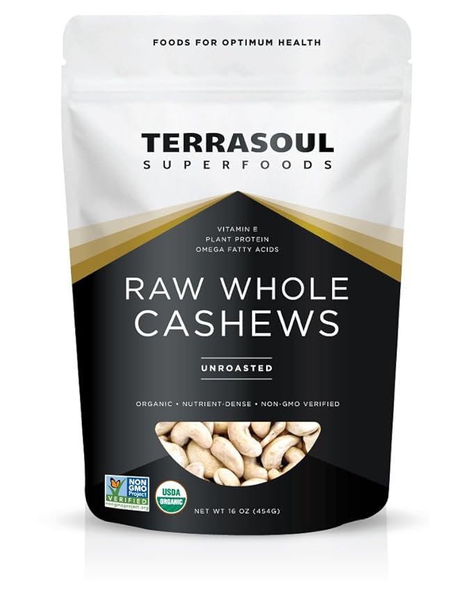 Terrasoul Superfoods Organic Raw Cashews, 16 Oz, Premium Quality for Snacking, Baking, and Culinary Creations