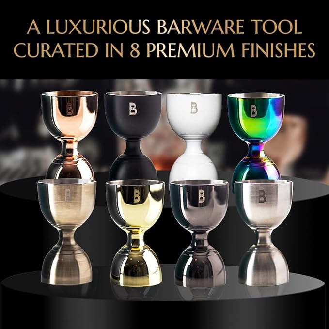 Double Bell Jigger by Bull In China - 0.25oz to 2oz Measures for Cocktails, Bars & Bartenders (Gunmetal Black)