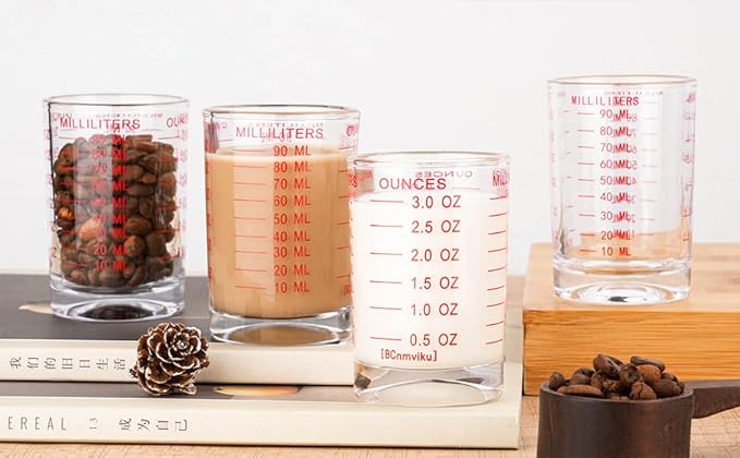 1 PACK Measuring Cup Shot Glass 3 Ounce/90ML Liquid Heavy Glass Red Scale