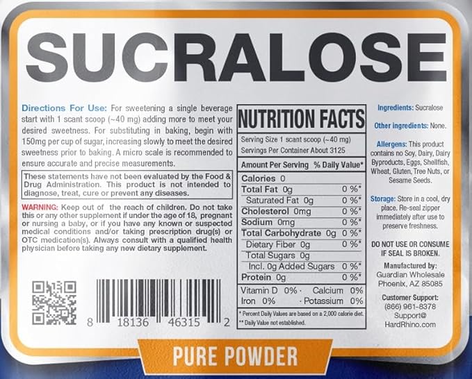HR Supplements Sucralose Powder | 250 Grams | Zero Calorie Sweetener & Keto Sugar Substitute | Hard Rhino