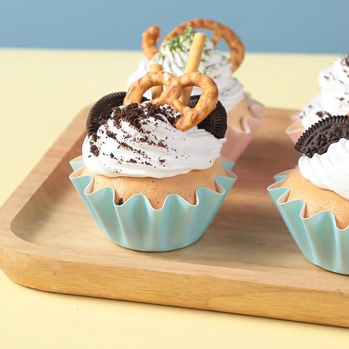 100 PCS Baking Cups Cupcake Liner Flared Brioche Standard Muffin Wrappers Greaseproof Coated Paper Cup for Wedding Birthday Holiday Party or Baby Shower (Mix Colors)