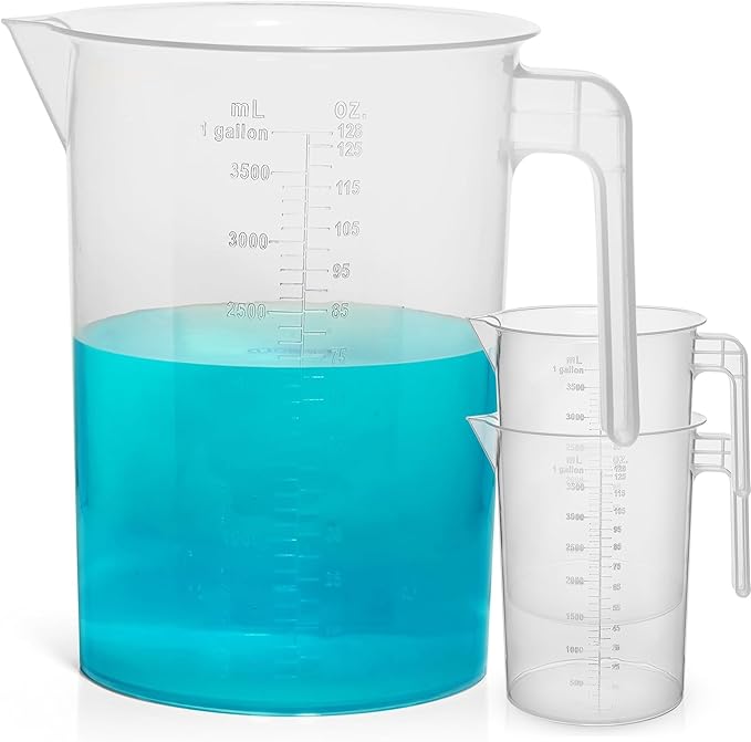 1 Gallon Measuring Pitcher 3-Pack | 3.785 Liter Shatterproof Plastic Large Graduated Mixing Pitchers, 1 Gallon (128 Fl Oz)