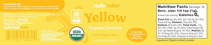 Nutricost Yellow Plant Based Food Coloring From Organic Turmeric Powder (70 Servings) - Nutricolor Color Alternative For Food & Beverages