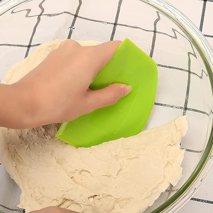 Dough Scraper Bowl Scraper Bread Cream Cake Pizza Cutter Bench Scraper- Flexible Plastic Multi-Function Kitchen tools, 2 Piece White-Green