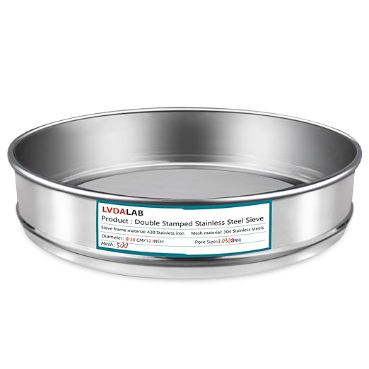 304 Stainless Steel Lab Sieve Screen Mesh, 500 Mesh (0.03mm) Aperture Test Sieve, 12Inch(30cm) Diameter Economy Standard Analysis Sample Test Sieves for Industrial Laboratory Homes