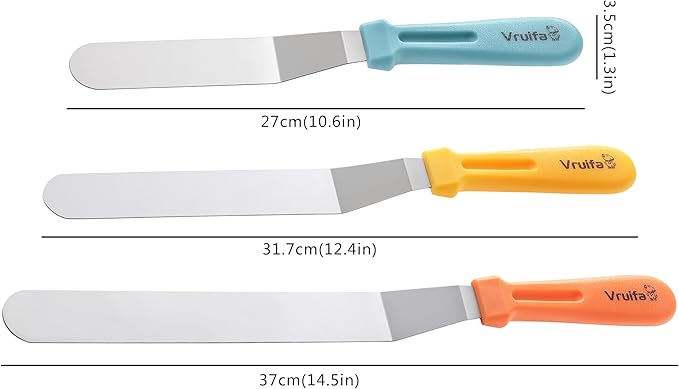 3PCS Offset Spatulas, Icing Spatula for Cake Decorating and Frosting, with Ergonomic PP Handle, Dishwasher Safe (6",8",10")