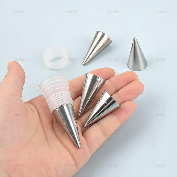 AUEAR, Cake Decorating Sugar Cookie Piping Tips 5 Writing Tube 1 Coupler 1 Silicone Pastry Bag (7 Pack)